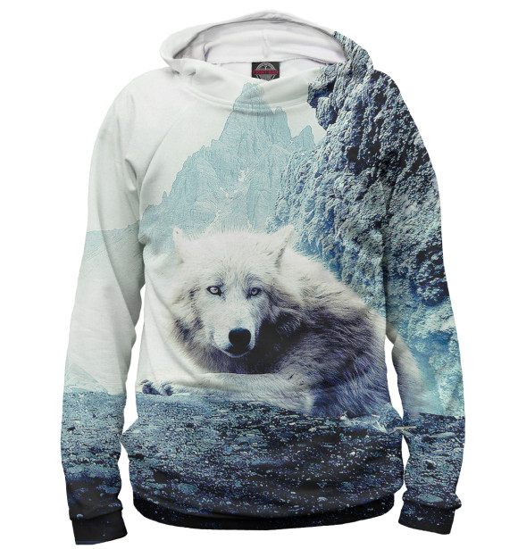 Мужское худи с притом Волки цвета Белый Мужское худи с изображением Волки цвета Белый