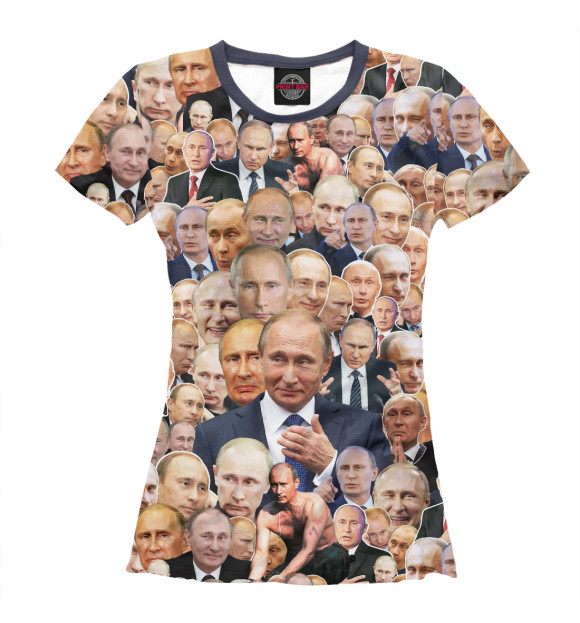 Футболка для девочек с изображением Путин коллаж цвета Белый