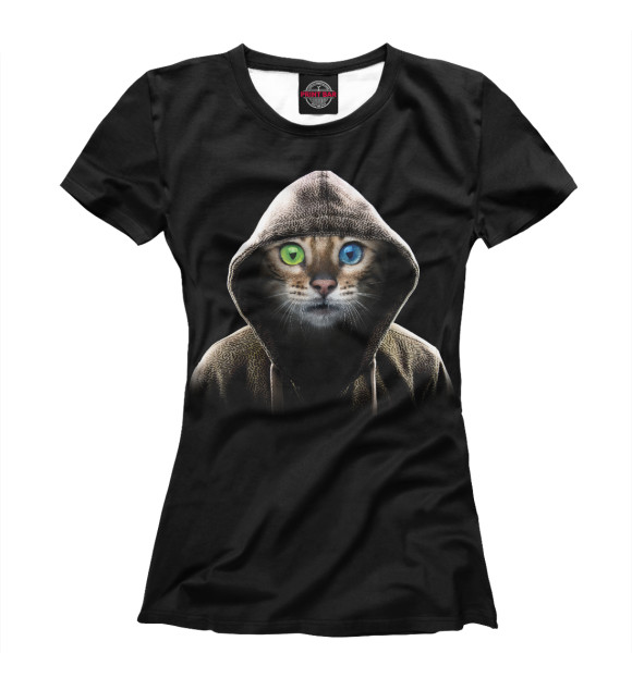 Женская футболка с изображением Кот в капюшоне цвета Белый