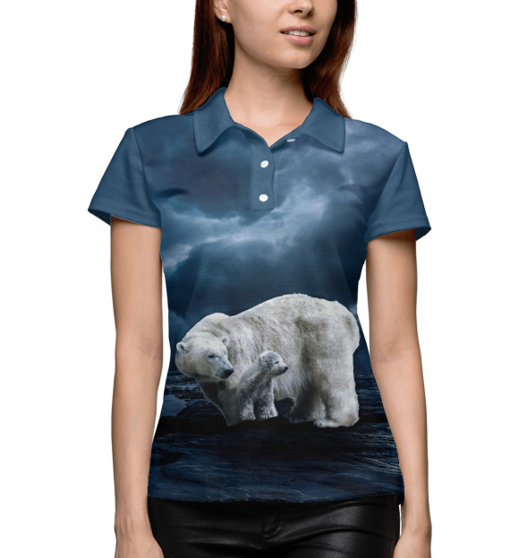 Женское поло с изображением Полярные медведи цвета Белый