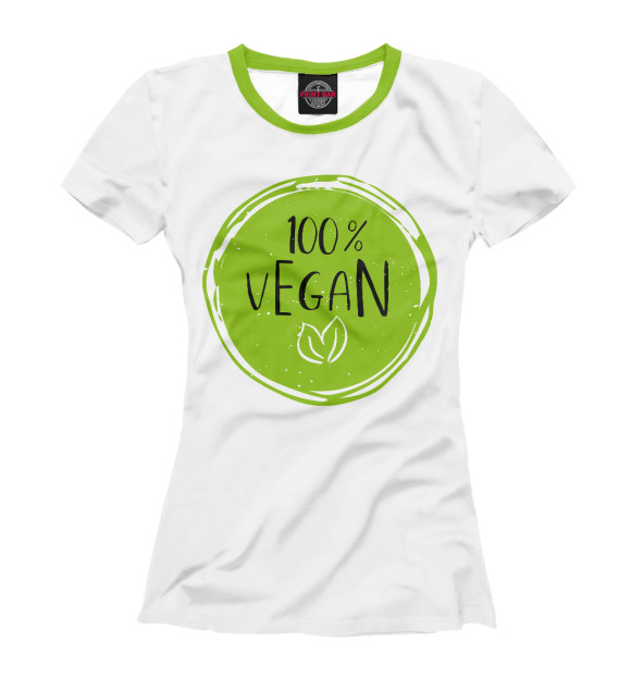 Женская футболка с изображением 100% Vegan цвета Белый