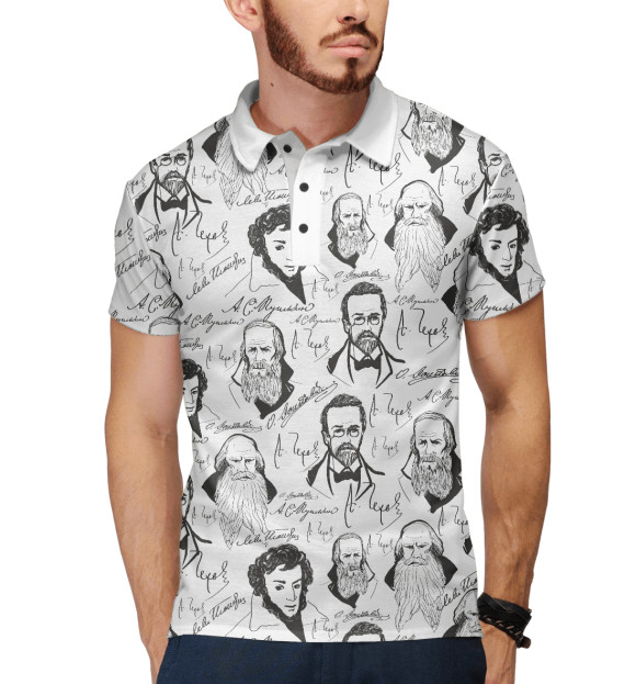 Мужское поло с изображением Великие писатели-классики цвета Белый