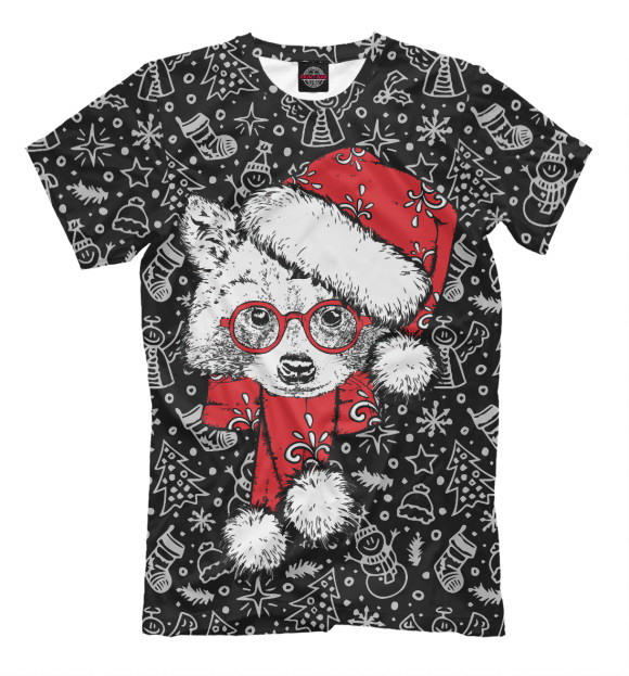 Мужская футболка с изображением Енот Санта цвета Молочно-белый