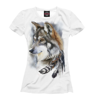 Женская футболка Волк-индеец