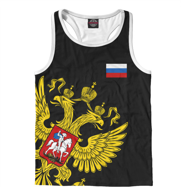 Мужская майка-борцовка с изображением Россия Флаг и Герб цвета Белый