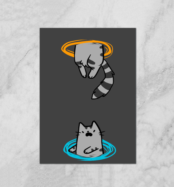 Плакат с изображением Кот в портале цвета Белый