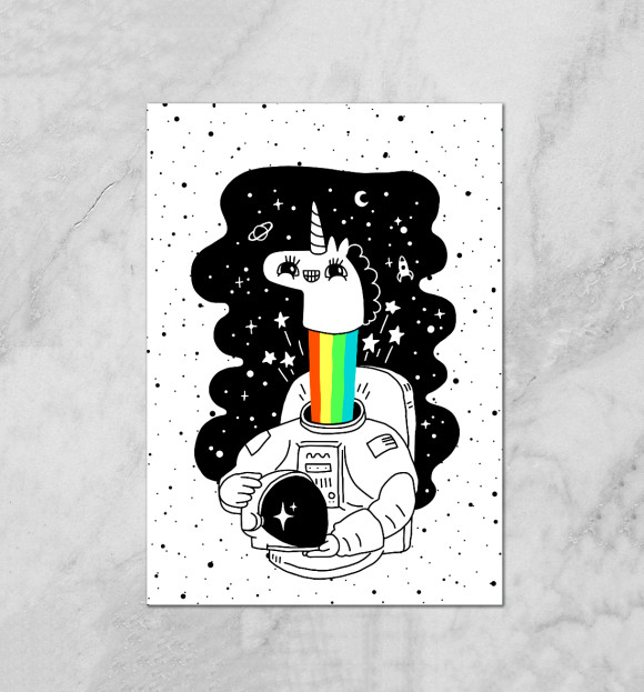 Плакат с изображением Единорог астронавт цвета Белый