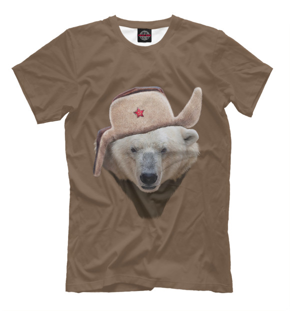 Мужская футболка с изображением Медведь в ушанке цвета Светло-коричневый