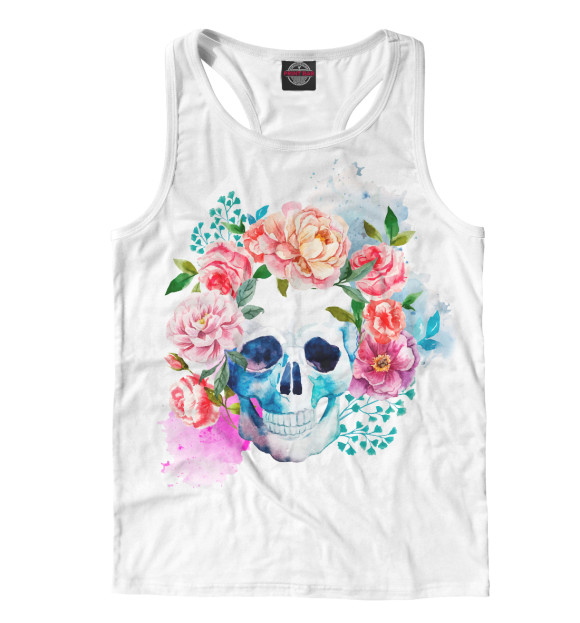 Мужская майка-борцовка с изображением Череп в красках цвета Белый