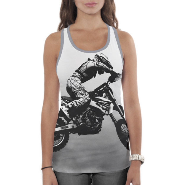 Женская майка-борцовка с изображением Мотоциклист цвета Белый
