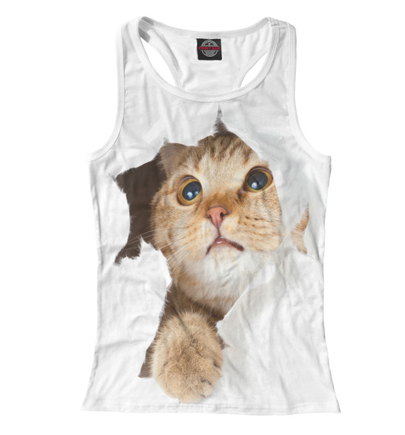 Женская майка-борцовка с изображением Котик цвета Белый