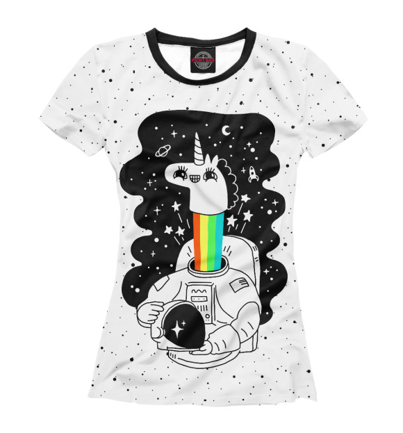 Женская футболка с изображением Единорог астронавт цвета Белый