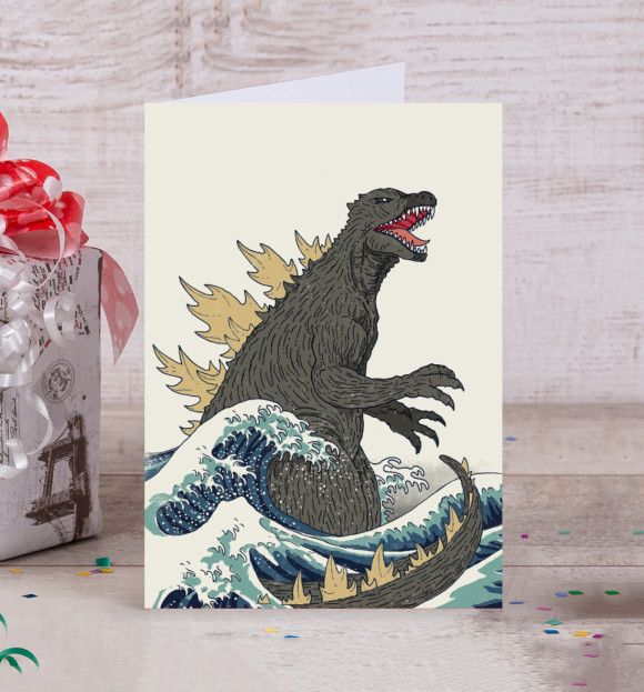 Открытка с изображением Godzilla цвета Белый