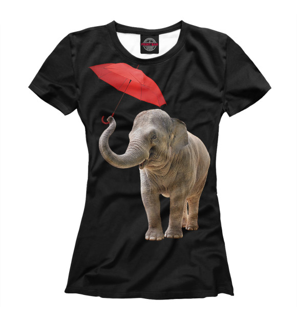 Женская футболка с изображением Слон с зонтом цвета Белый