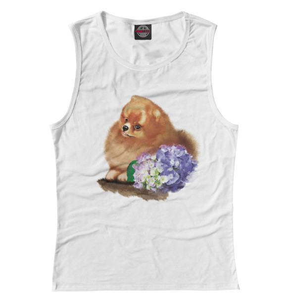 Женская майка с изображением Шпиц цвета Белый