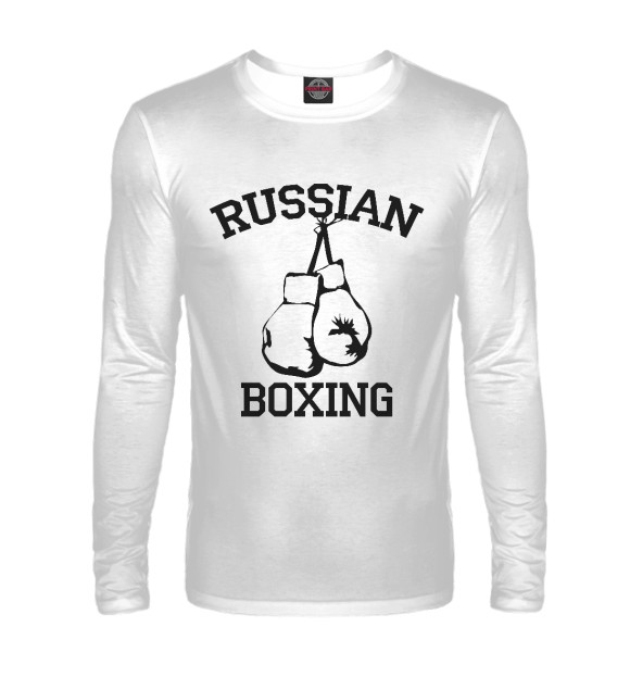 Мужской лонгслив с изображением RUSSIAN BOXING цвета Белый