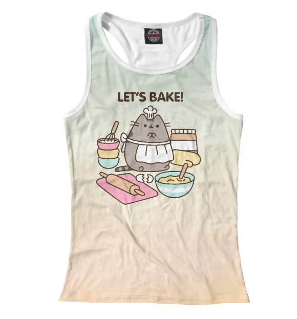 Женская майка-борцовка с изображением Pusheen Let's Bake цвета Белый