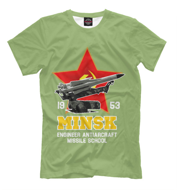 Мужская футболка с изображением Минское высшее инженерное зенитное ракетное училище ПВО цвета Хаки