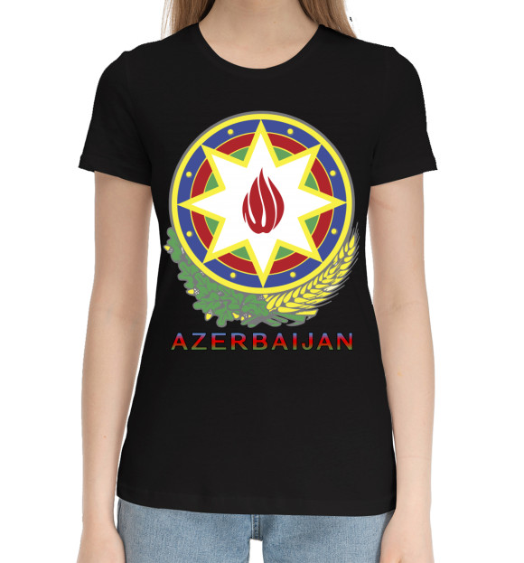 Женская хлопковая футболка с изображением Азербайджан цвета Черный