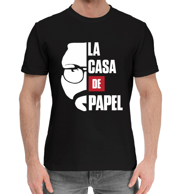 Мужская хлопковая футболка с изображением La Casa De Papel цвета Черный