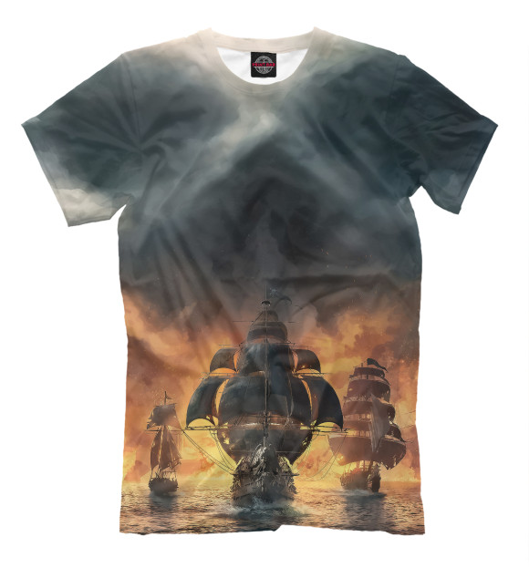 Мужская футболка с изображением Пиратские корабли цвета Молочно-белый