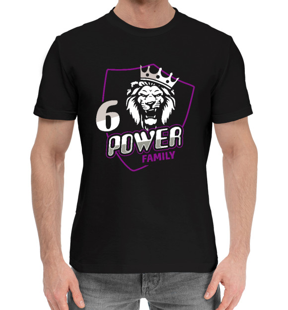 Мужская хлопковая футболка с изображением 6 power family фиолетовый цвета Черный