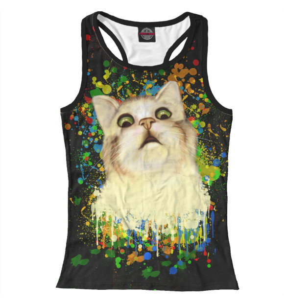 Женская майка-борцовка с изображением Кот в шоке цвета Белый