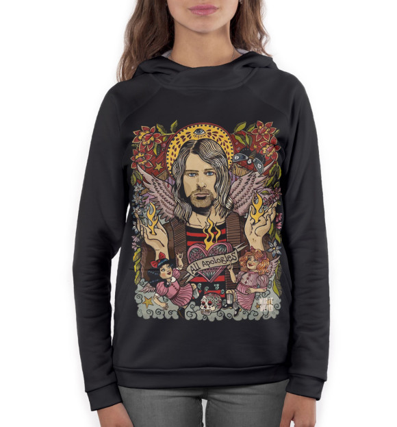 Женское худи с изображением Kurt Cobain цвета Белый