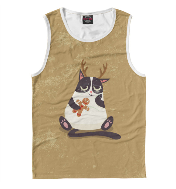 Майка для мальчика с изображением Новогодний кот цвета Белый