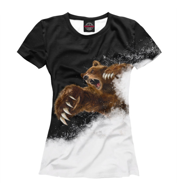 Женская футболка с изображением Медведь в ярости цвета Белый