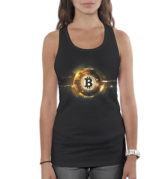 Женская майка-борцовка с изображением Bitcoin цвета Белый