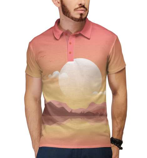 

Поло Print Bar, Белый, Восход на горами