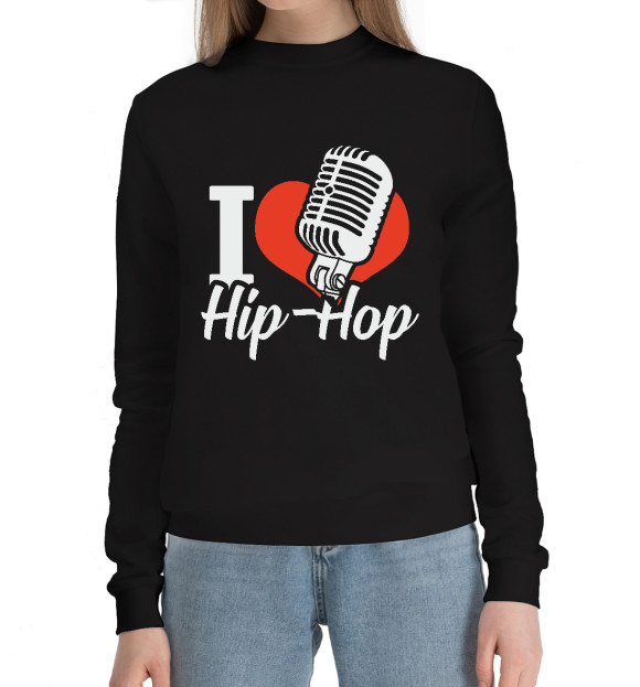 Женский хлопковый свитшот с изображением Love Hip Hop цвета Черный