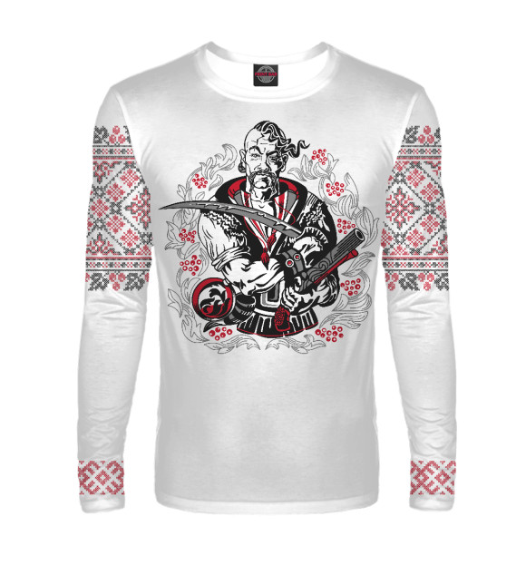 Мужской лонгслив с изображением Казак цвета Белый