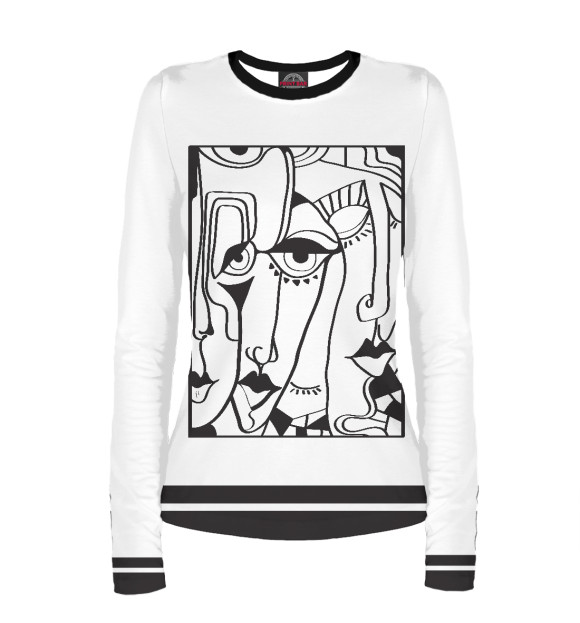 Женский лонгслив с изображением Abstract faces цвета Белый