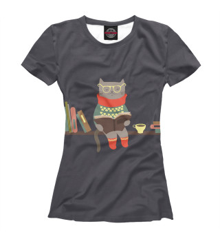 Женская футболка Кот читатель