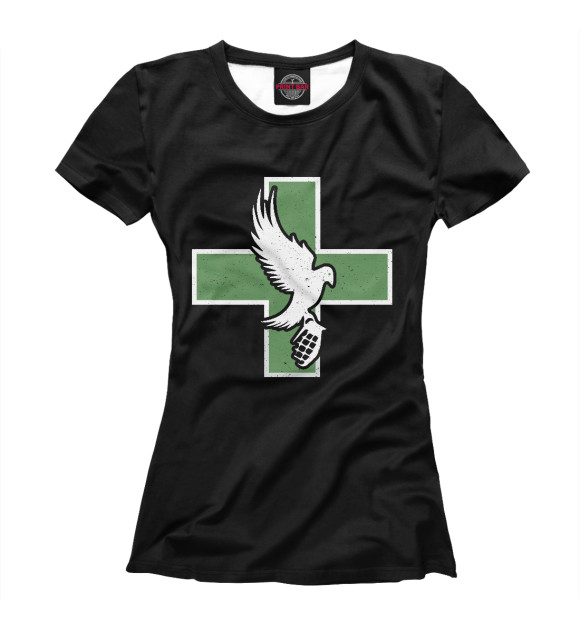 Женская футболка с изображением Hollywood Undead Dove and Grenade цвета Белый