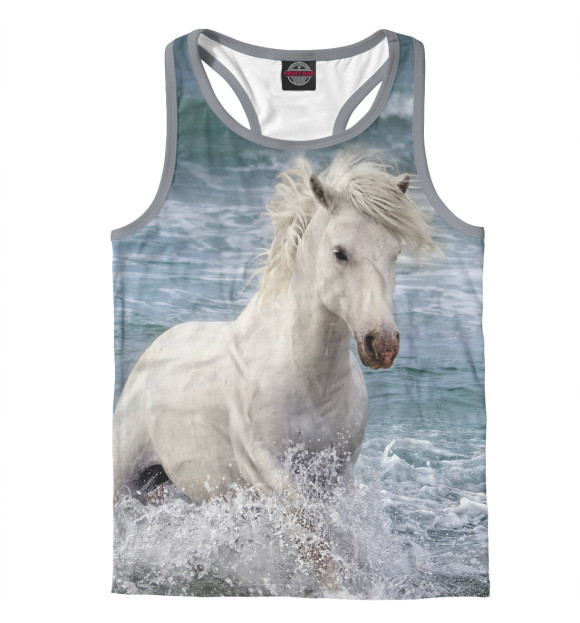 Мужская майка-борцовка с изображением Конь цвета Белый