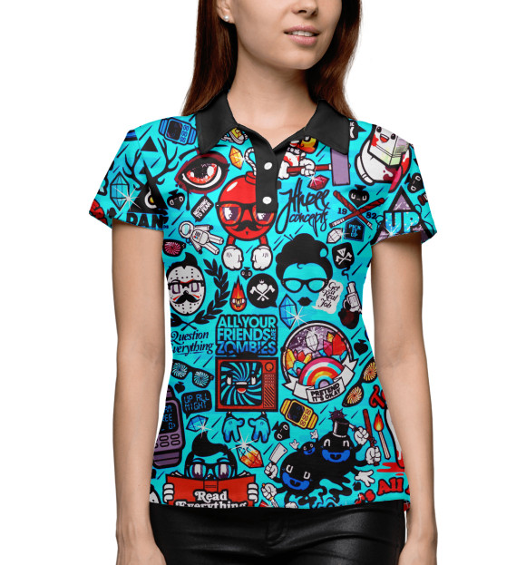 Женское поло с изображением Стикербомбинг цвета Белый