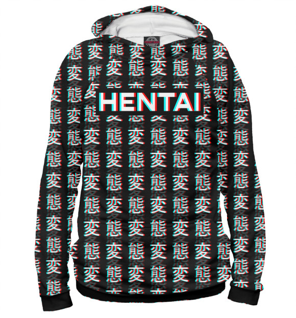 Мужское худи с изображением Hentai glitch цвета Белый