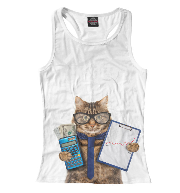 Женская майка-борцовка с изображением Котик цвета Белый