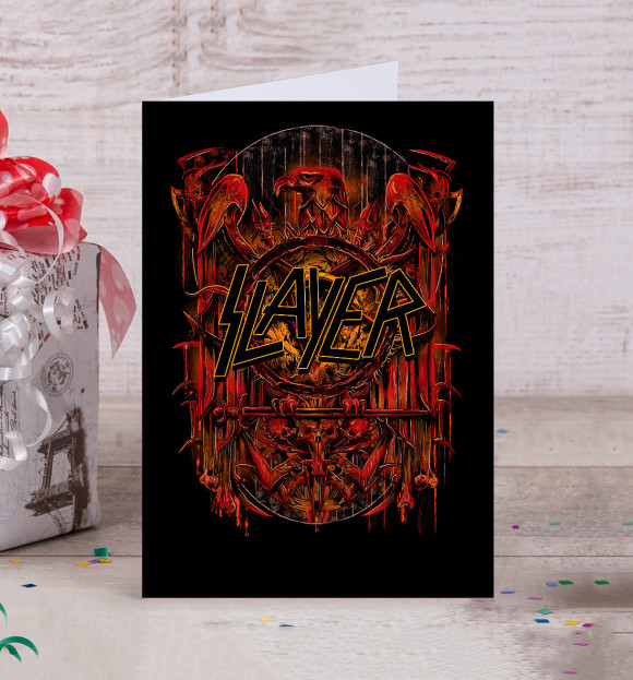 Открытка с притом Slayer - thrash metal band цвета Белый Открытка с изображением Slayer - thrash metal band цвета Белый