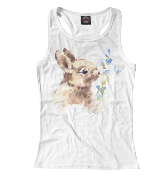 Женская майка-борцовка с изображением Кролик с цветами цвета Белый