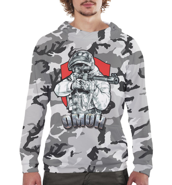 Мужское худи с изображением ОМОН цвета Белый