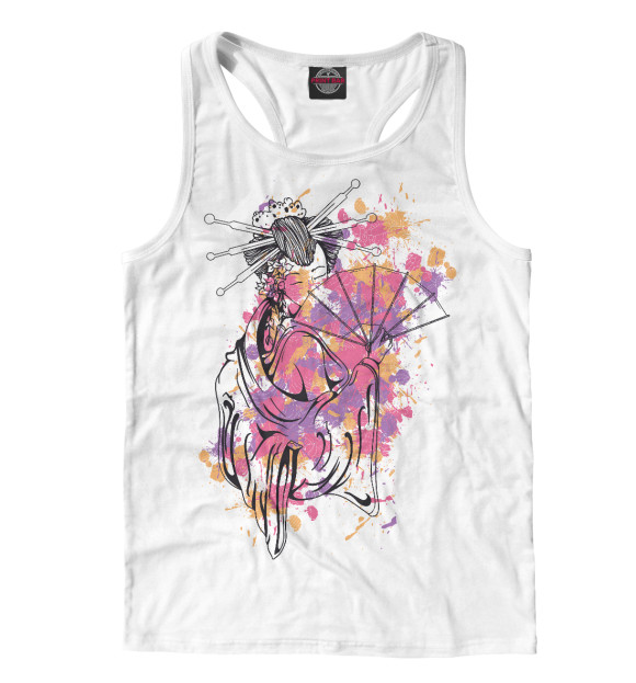 Мужская майка-борцовка с изображением Гейша цвета Белый