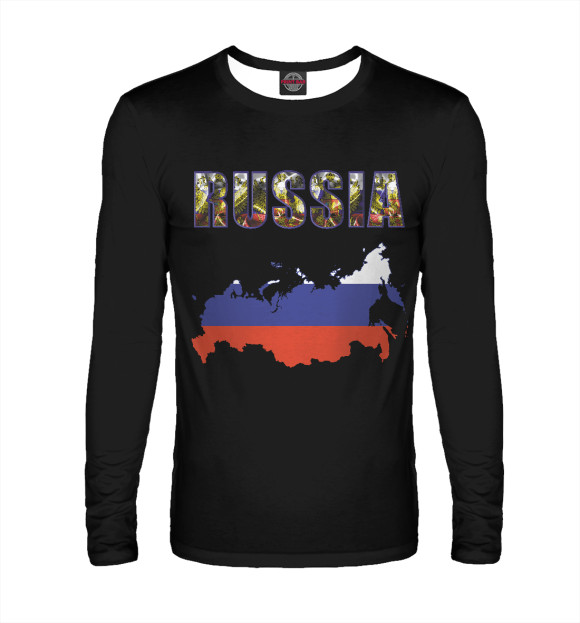 Мужской лонгслив с изображением RUSSIA цвета Белый
