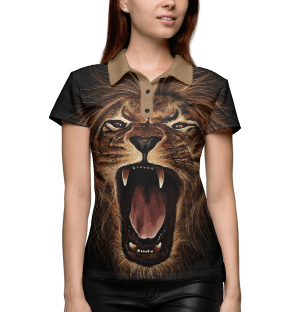 Женское поло с изображением Львиный рык цвета Белый