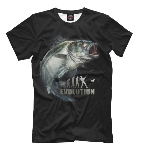 Мужская футболка с изображением Эволюция рыбака цвета Черный