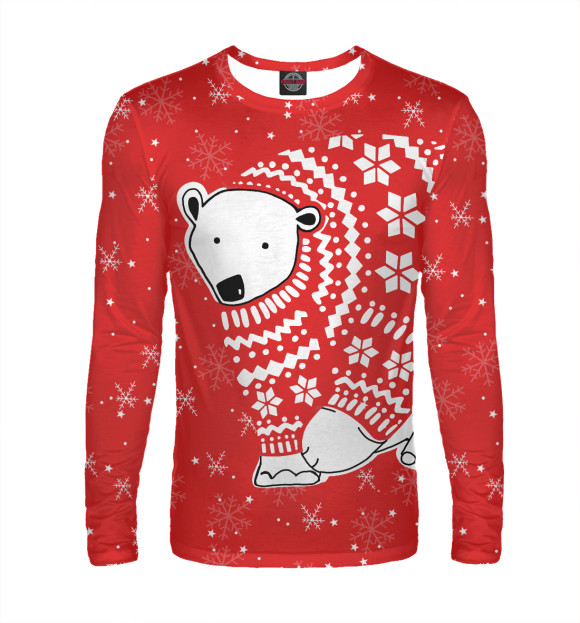 Мужской лонгслив с изображением Медведь в свитере цвета Белый