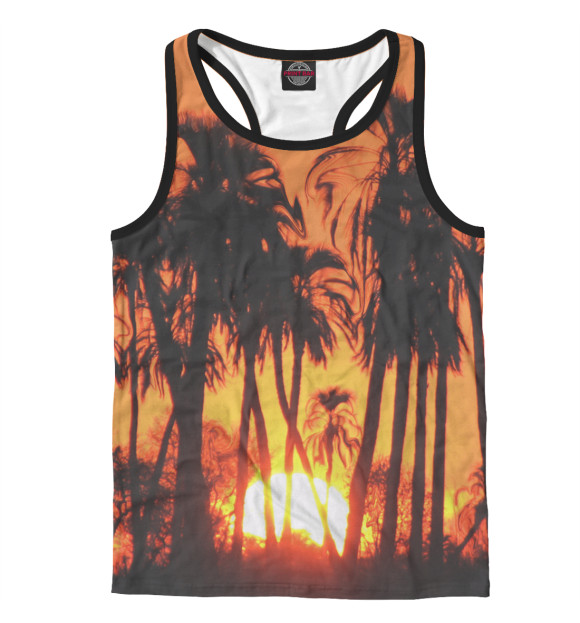 Мужская майка-борцовка с изображением Пальмы в закате цвета Белый